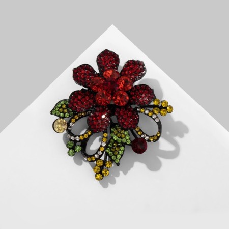 Brooch "Flower" with curls, red color in ferrous metal-2