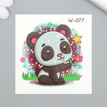 Tattoo on the body color "Baby Panda with Flower" 6x6 cm