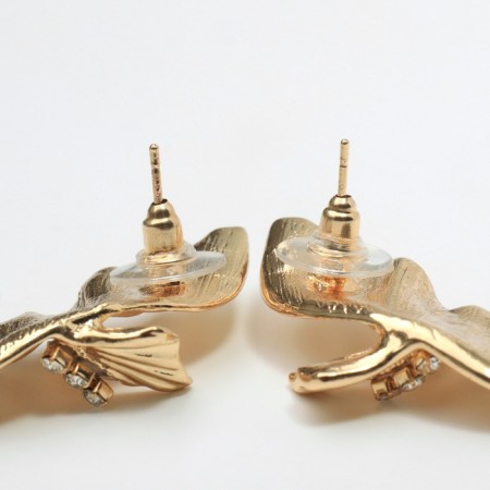 Earrings with rhinestones "bows" wings, white color in gold-2
