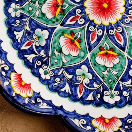 Largan Rishtan ceramics "Flowers", 32 cm, blue, corrugated-2