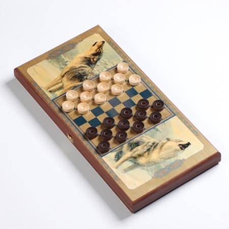 Wooden backgammon large, with checkers "wolves", board game, 50 x 50 cm-1