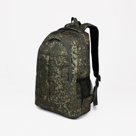 Male backpack, lightning department, 3 outer pockets, “ZFTS”, camouflage color/hack