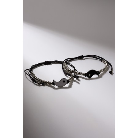 Bracelets "Demetrons" Yin-Yang, on beads, black and white color in silver, 7cm-3