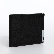Male purse without fastening, department for maps, for bills, black color