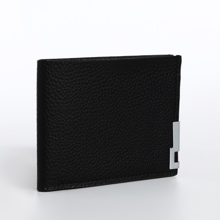 Male purse without fastening, department for maps, for bills, black color