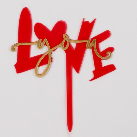Topper "I love you", with heart, red color-1