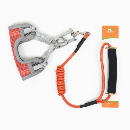 A set of ammunition with a soft breathing harness and a round leash 120 x 1 cm, red-11