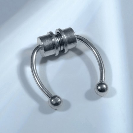 Nose piercing (fake for septum) with interchangeable nozzles, on magnet, l = 17 mm, white color in silver-3