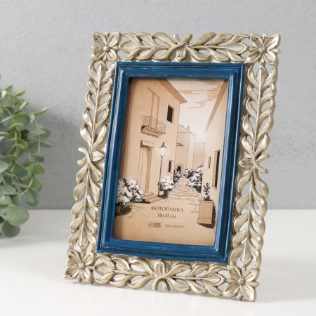 Photo frame Polystone 10x15 cm "Flower braid" blue with gold 17.5x1.5x22.7 cm-1