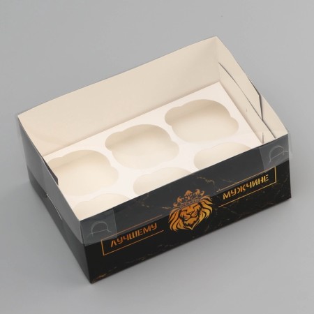 Box for 6 cupcakes with a transparent lid, "best man", 23 × 16 × 10 cm, confectionery packaging-2