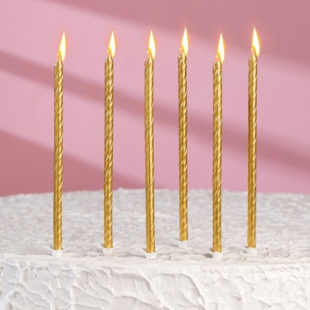 Candles for the cake "Classic" with a stand, 13 cm, 6 pcs, golden-5