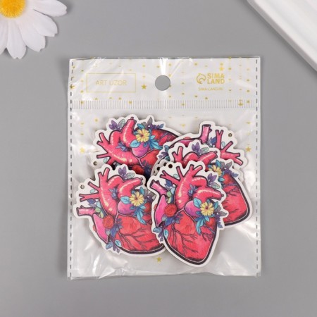 Decor for creativity tree "Heart in flowers" set of 5 pcs 5.5x4x0.3 cm-3