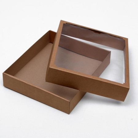 Box of a team without printing a lid is a brown with a window 37 x 32 x 7 cm-1