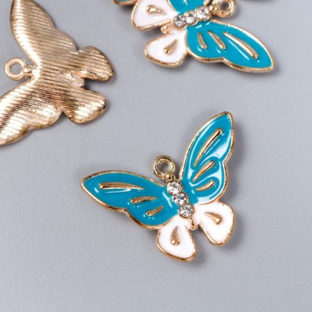 Decor for creativity metal, enamel, rhinestones "Butterfly" white-blue 1.8x2.4 cm