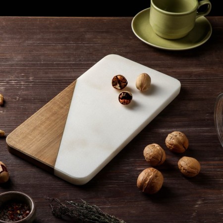 Magistro Marble, 30 × 15 cm, from marble and acacia, white color, white