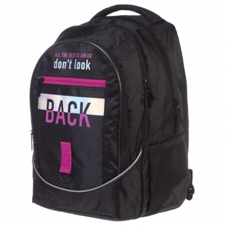 Youth backpack 42 x 30 x 20 cm, ergonomic back, Hatber Street, Don’t look Back, black NRK_90094-2