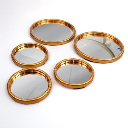 Bamboo wall mirrors, set - 5 pcs, D mirror surface 20.5/13 cm, golden color-3