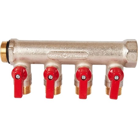Collector Stout SMB 6210 341204, 1/2 ", 4 exits, with ball valves 3/4", red handles