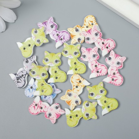 Buttons wood for creativity 2 punctures "cat" set of 15 pcs 1.6x2.6 cm mix