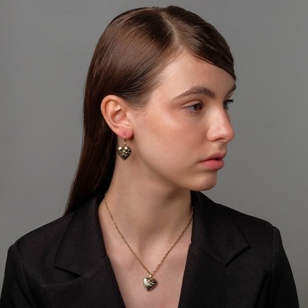 Set 2 objects: earrings, pendant "Heart" love, color gold, 41 cm-3