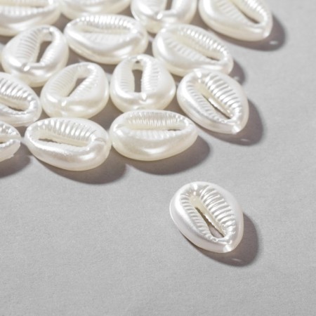 Plastic beads "shells", set 50 pcs., 1.5 × 1.2 × 0.5 cm, white color-1