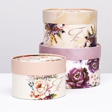 A set of hat boxes 3 in 1 "Beautiful bouquet", hooked, 16 x 10, 14 x 9, 13 x 8.5 cm