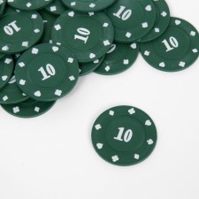 A set of chips with a face value of 10, plain, green, in a set 25 pcs.