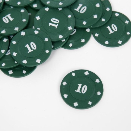 A set of chips with a face value of 10, plain, green, in a set 25 pcs.