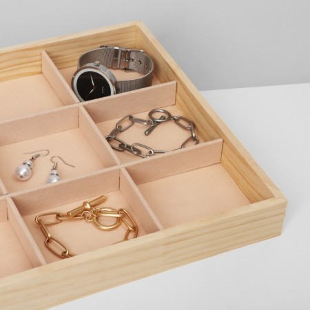 Decoration for jewelry 12 cells, wood, 35 × 24 × 3, beige color-2