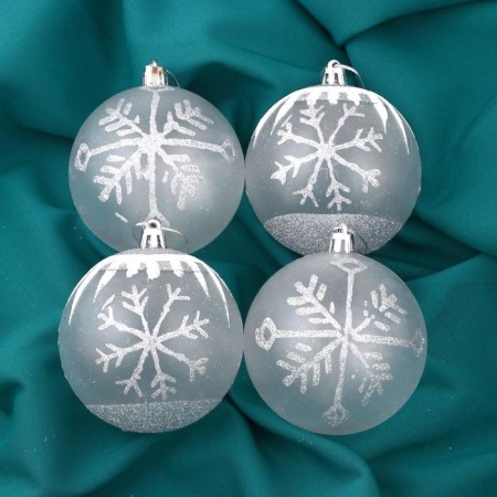 Set of balls plastic D-8 cm, 4 pcs "Assorted Snowflakes" White