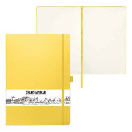 Sketchmarker sketchbook, 210 x 300 mm, 80 sheets, solid cover of artificial leather, lemon, block 140 g/m2