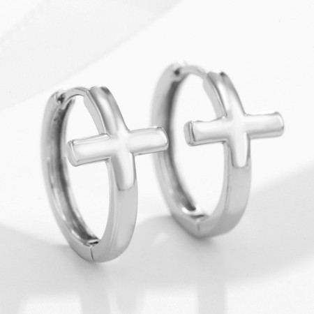 Hooping Earrings Xuping Cross, Silver Color-2