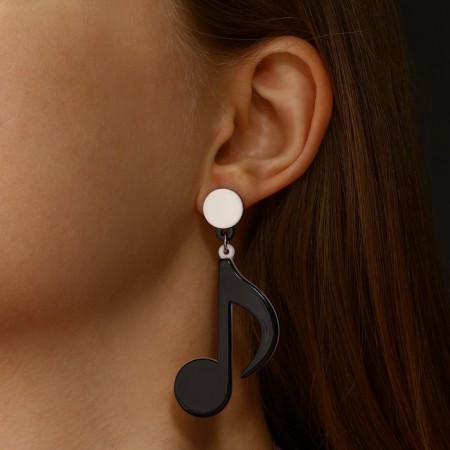Earrings Plastic "Vivien" Notes, black and white color-2