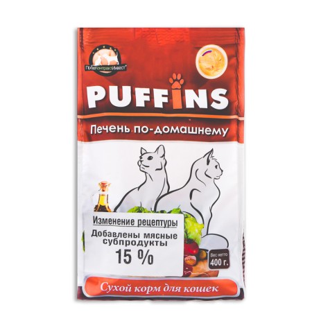 Dry food "Puffins" d/cats, liver at home, 400 grams