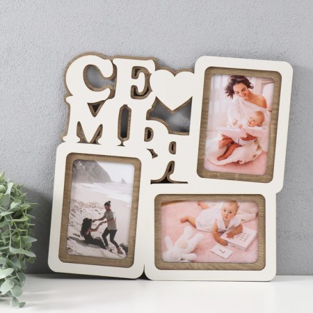 Photo frame LHDF "Family" 33x33 in 3 photos 10x15 cm, col. White (plastic screen)