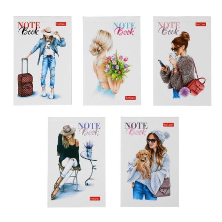 Notepad A7, 48 sheets, in a cage, in gluing, Happy Time, cover coated cardboard, glossy lamination, three -color block, mix