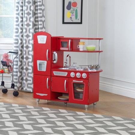 Toy kitchen made of wood "vintage", red color-4
