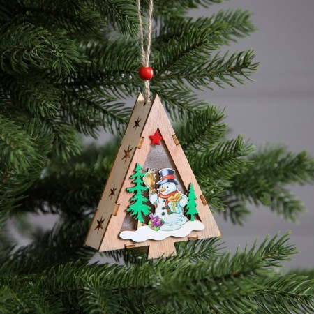 Christmas tree toy "Christmas tree with a snowman", from batteries, a glow of warm white-1