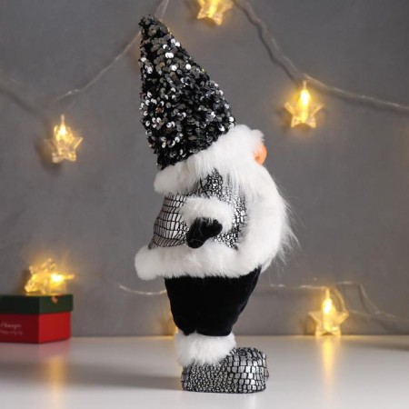 Interior doll "Santa Claus in a black fur coat and cap with sequins" 41x11x16 cm-1