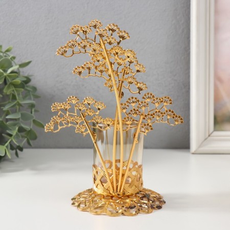 Summary metal, glass per 1 candle "Tree branches" d = 4.7 cm, gold 12.3x13.5x20 cm-3