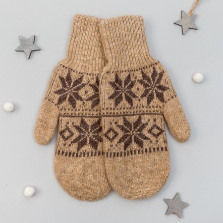 Women's mittens from Mongolian wool, beige color, size 17-19 (6.5-7.5)