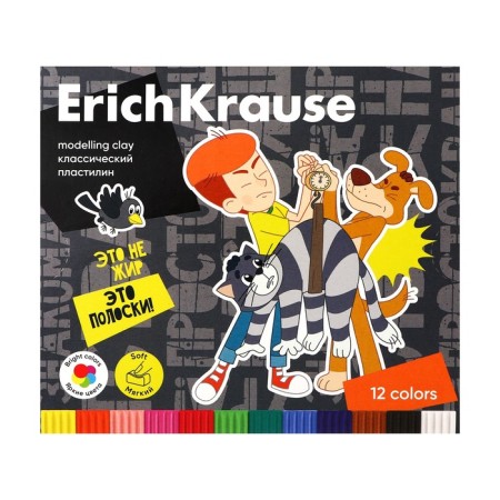 Plasticine 12 colors, 180 g, Erichkrause "Prostokvashino", with a glass, in cardboard packaging-1