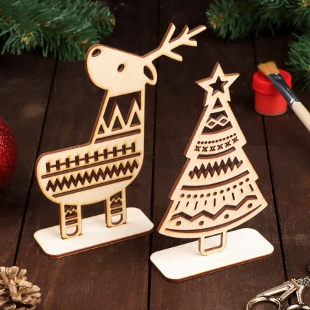 A set of decorative stands "Deer and Christmas tree", 2pcs, 160 x 140 mm, 160 x 90 mm-1