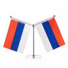 Russian flag desktop, with two flags 8 x 11 cm, square, 16.5 x 12 cm