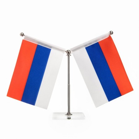 Russian flag desktop, with two flags 8 x 11 cm, square, 16.5 x 12 cm