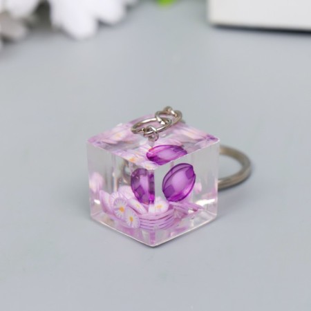 Plastic keychain "Bead in a cube" Violet 2x2.2x2.2 cm-1