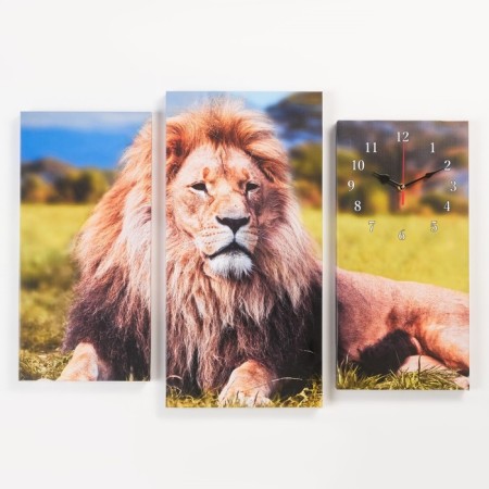 Carty clock is wall-mounted, modular "lion", silent, 60 x 80 cm, triptych