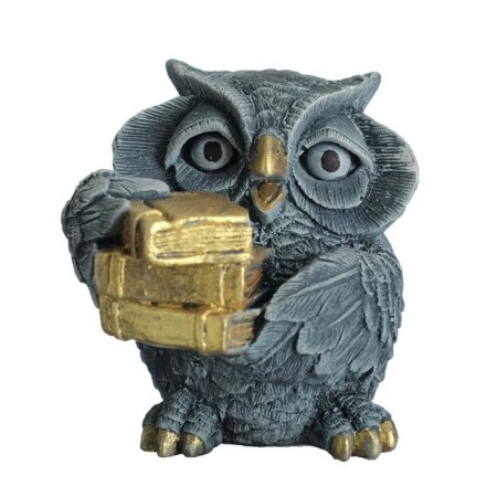 Figure "Owl with books" gray-blue 10x6x6cm-8