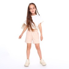 Costume for girls (T -shirt/shorts), milk color, height 140 cm