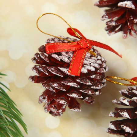 A set of natural decor "snowy cones", with a bow, a set of 6 pcs.-1